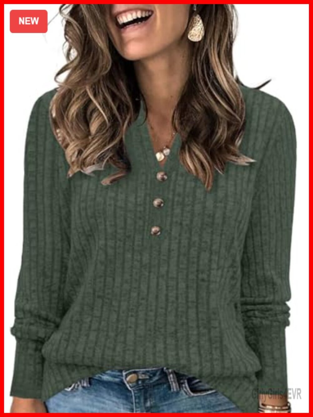 Plus Size Long Sleeve Ribbed Knit Button Down Tunic Top L-4XL